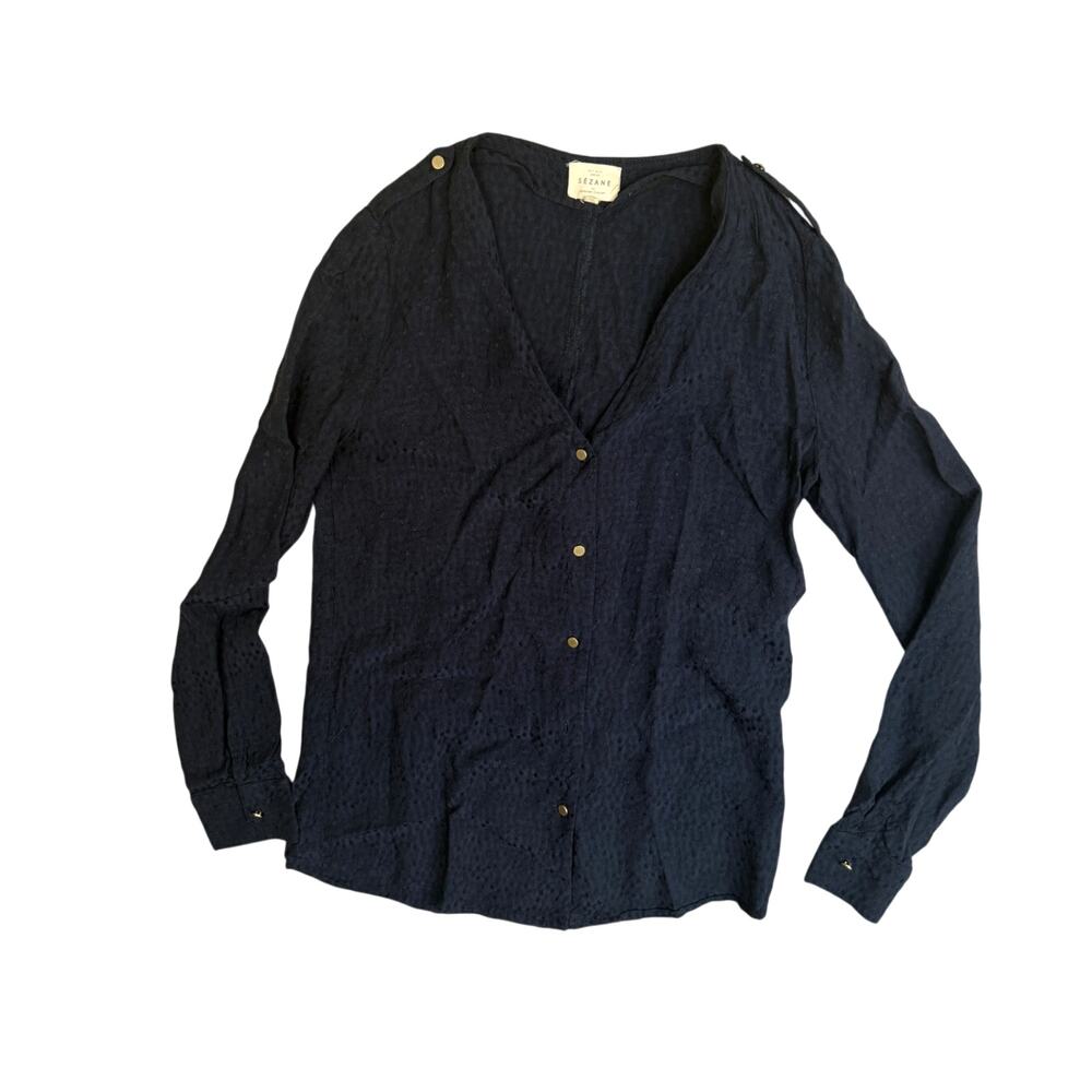 Sezane Navy Blue Button Blouse Top Shirt Long Sleeve 36 US 4